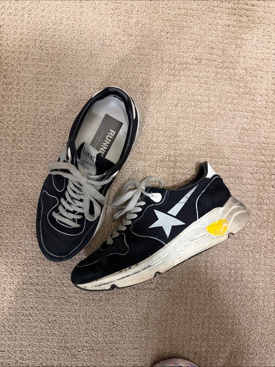 Golden Goose Shoes - Golden Goose Black and White Star Sneakers with Yellow Accent